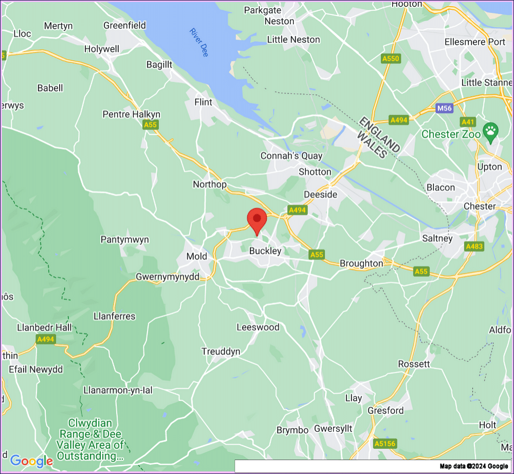 Map showing areas of North Wales served by Computarite laptop and PC repairs, upgrades and IT support.
